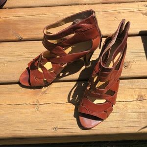 Nine West peep toe leather heeled sandals